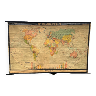 Carte sur toile très grand format de Karl Wenschow, Allemagne, années 1950