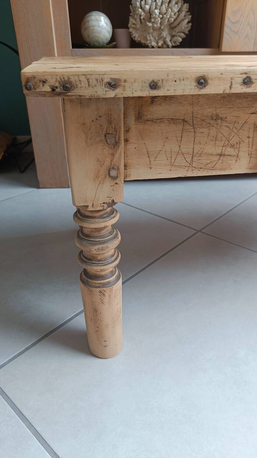 Raw wood coffee table in a country style