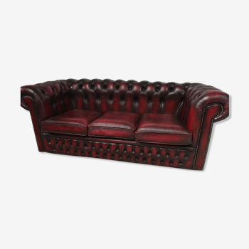 Sofa chesterfield burgundy leather three seats