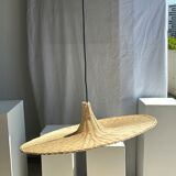 Large suspension, rattan luminaire in hat shape D:80cm