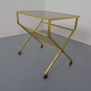 French brass and glass cart with magazine rack, 1960s