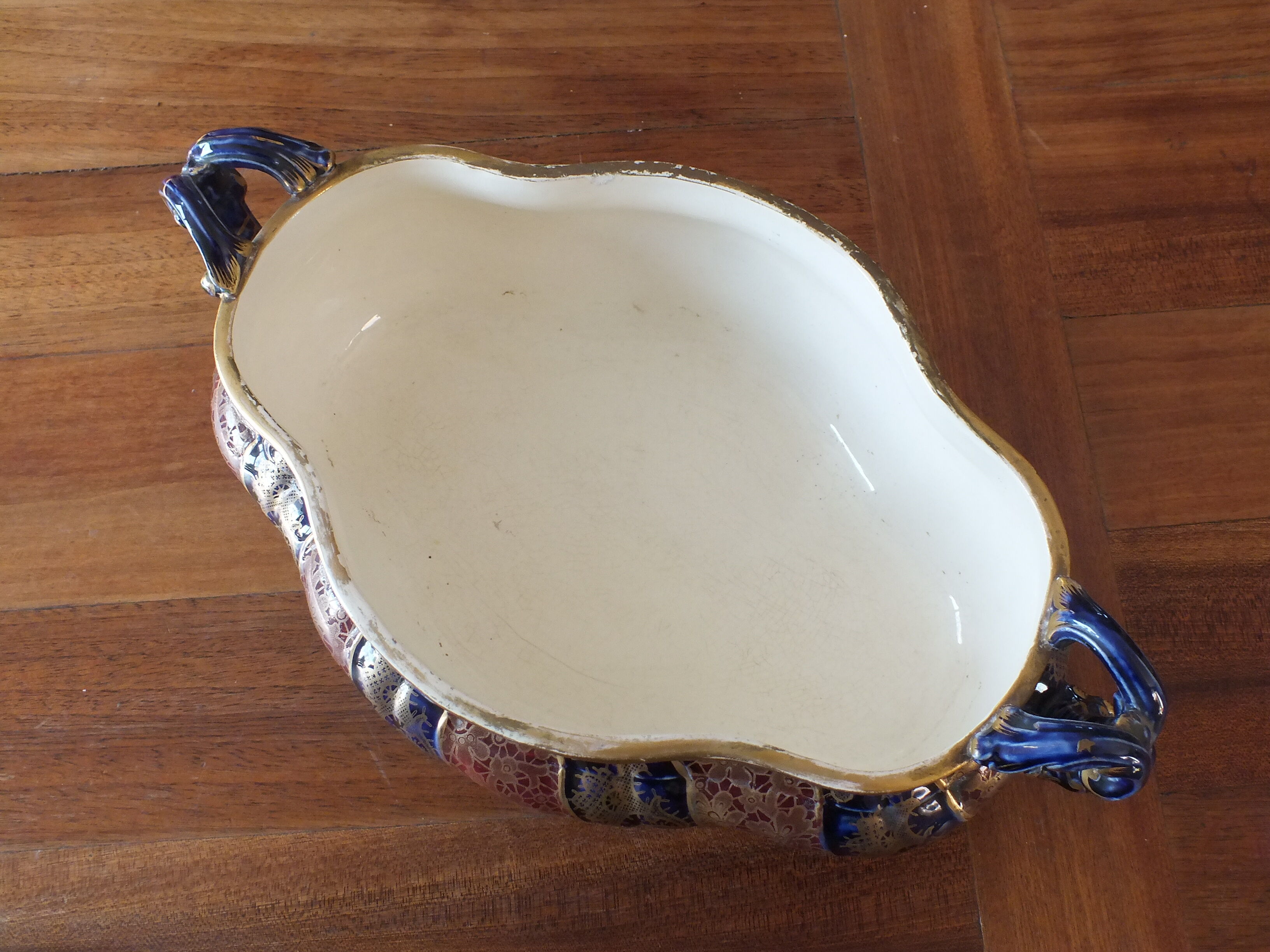 Sarreguemines trim 3 pcs Planter & vases blue, burgundy and gold