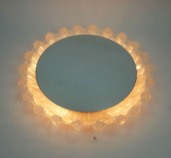 miroir rétroéclairé par Schöninger cadre en acrylique verre glacé décor années 1960 1970