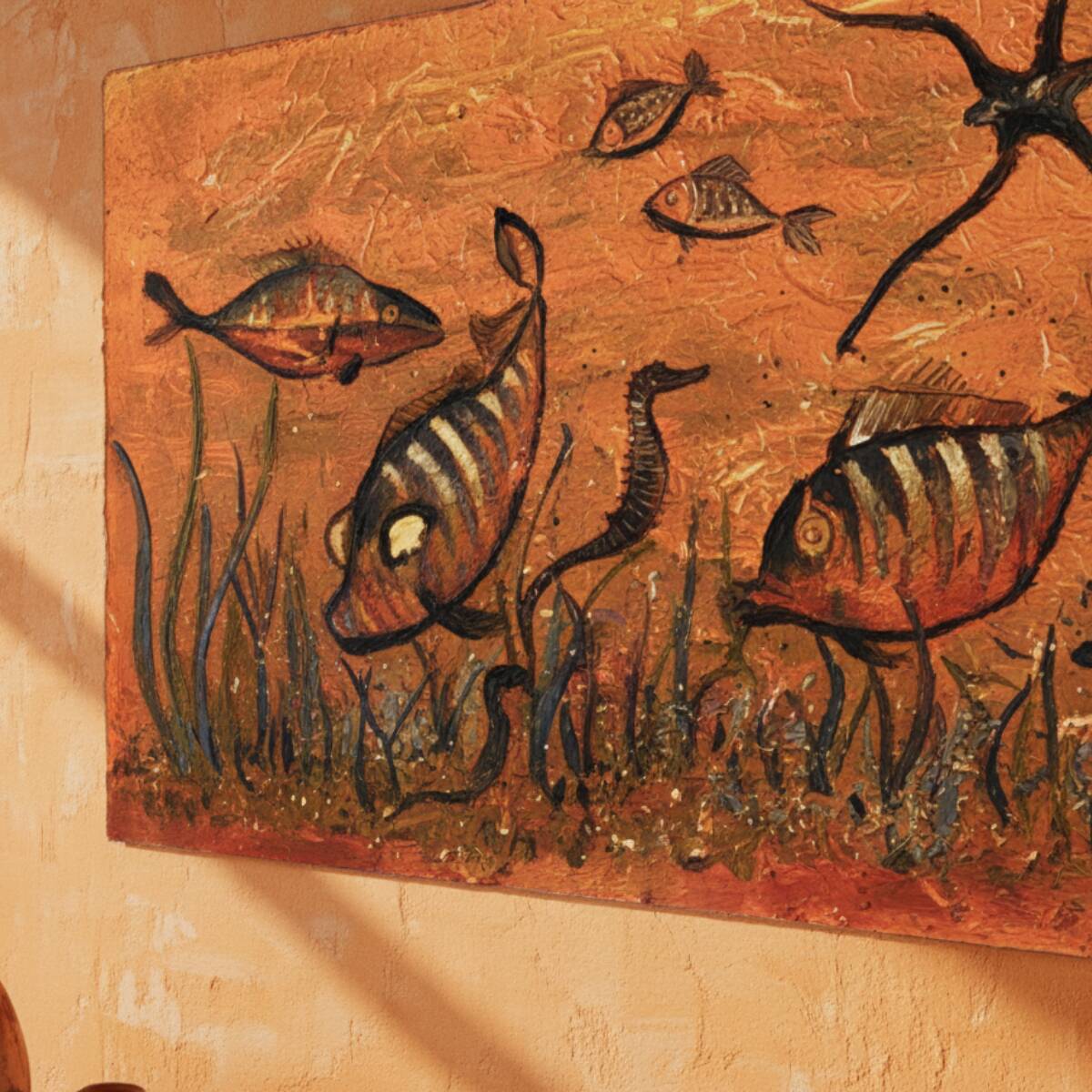 Poisson volant, peinture sur textile, 1974