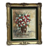 Mid-Century Oil on Canvas “Vase” by A. Galland, Vintage & Framed