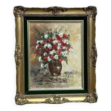 Mid-Century Oil on Canvas “Vase” by A. Galland, Vintage & Framed