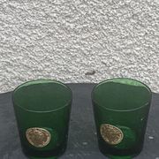 Set of 2 whisky glasses, aperitif, dubonnet, green glass, gold medalist in front, collector