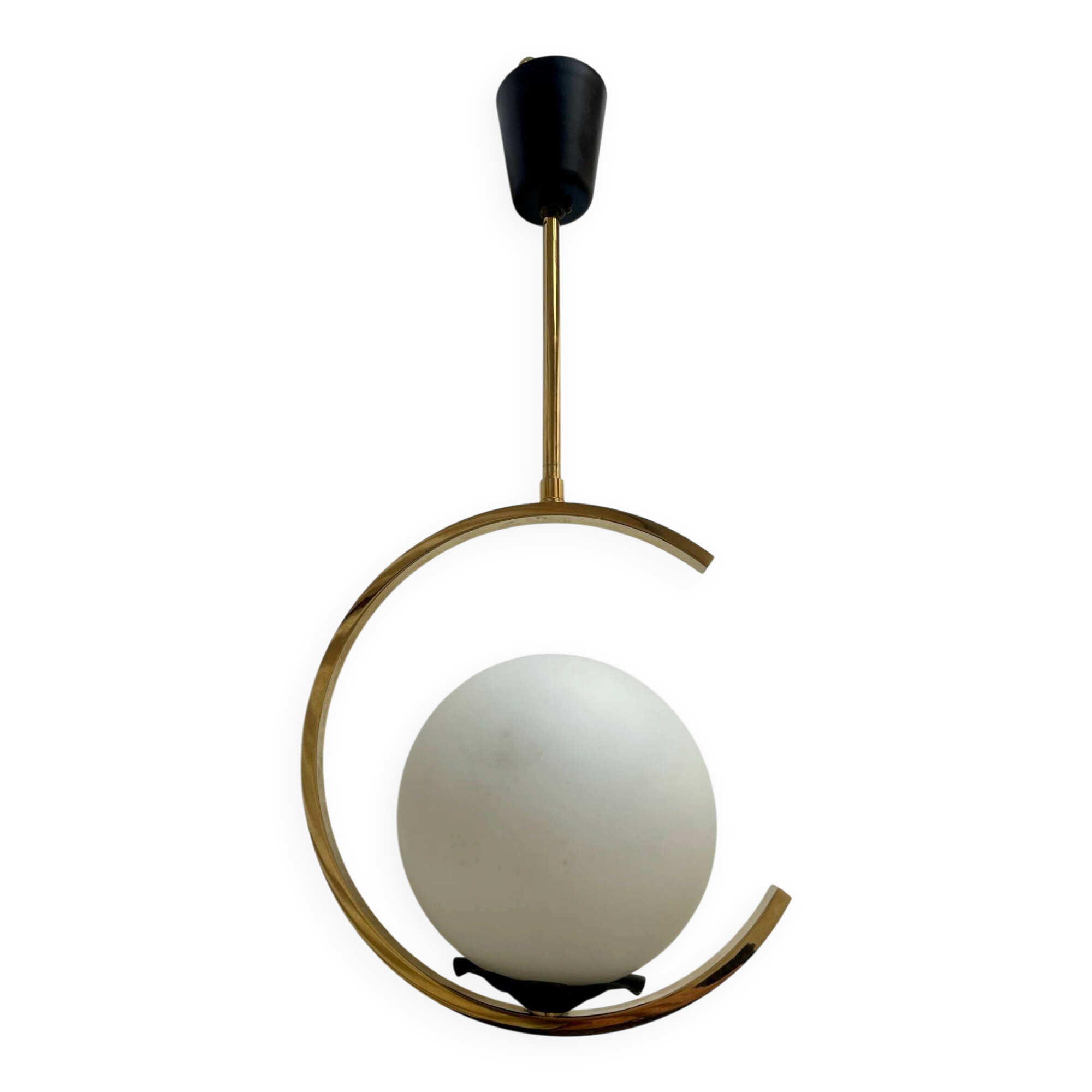 Suspension mid-century laiton et verre opalin
