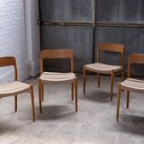 4x Niels Møller chair Model 75 in Oak, 1960s Denmark
