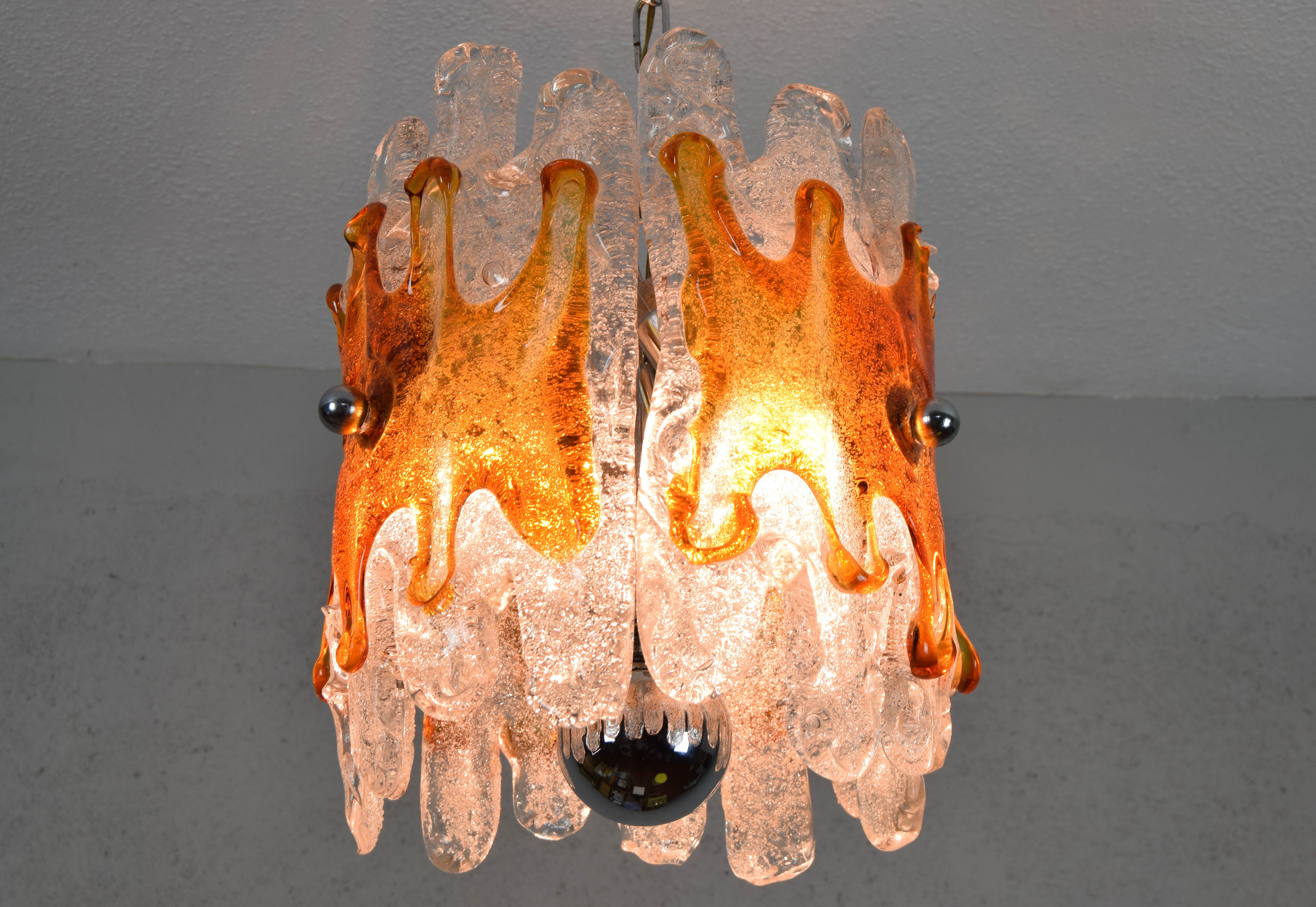 Murano Chandelier Amber and Clear Lava Mazzega Italian Mid Century 60s