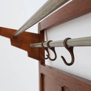 Art Deco oak carved wall coatrack with mirror, France 1920s