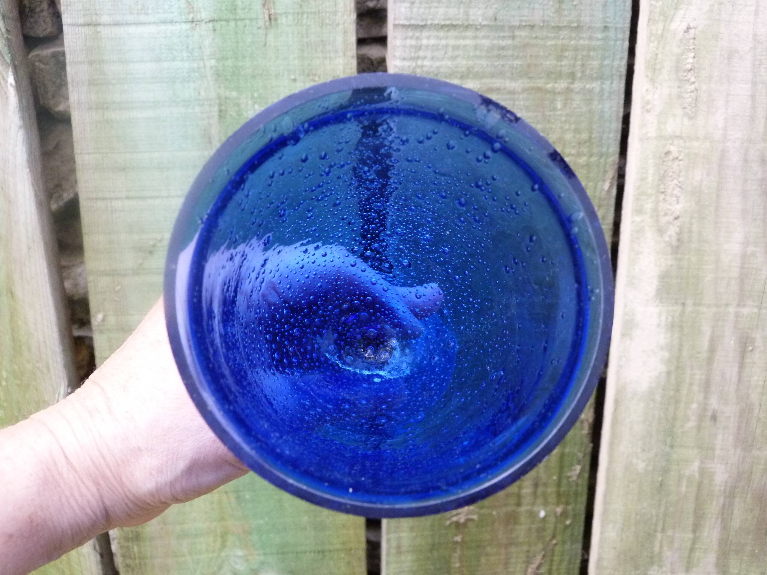 Vintage 1960 giant glass or bubbled glass tealight holder Biot blue