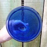 Vintage 1960 giant glass or bubbled glass tealight holder Biot blue