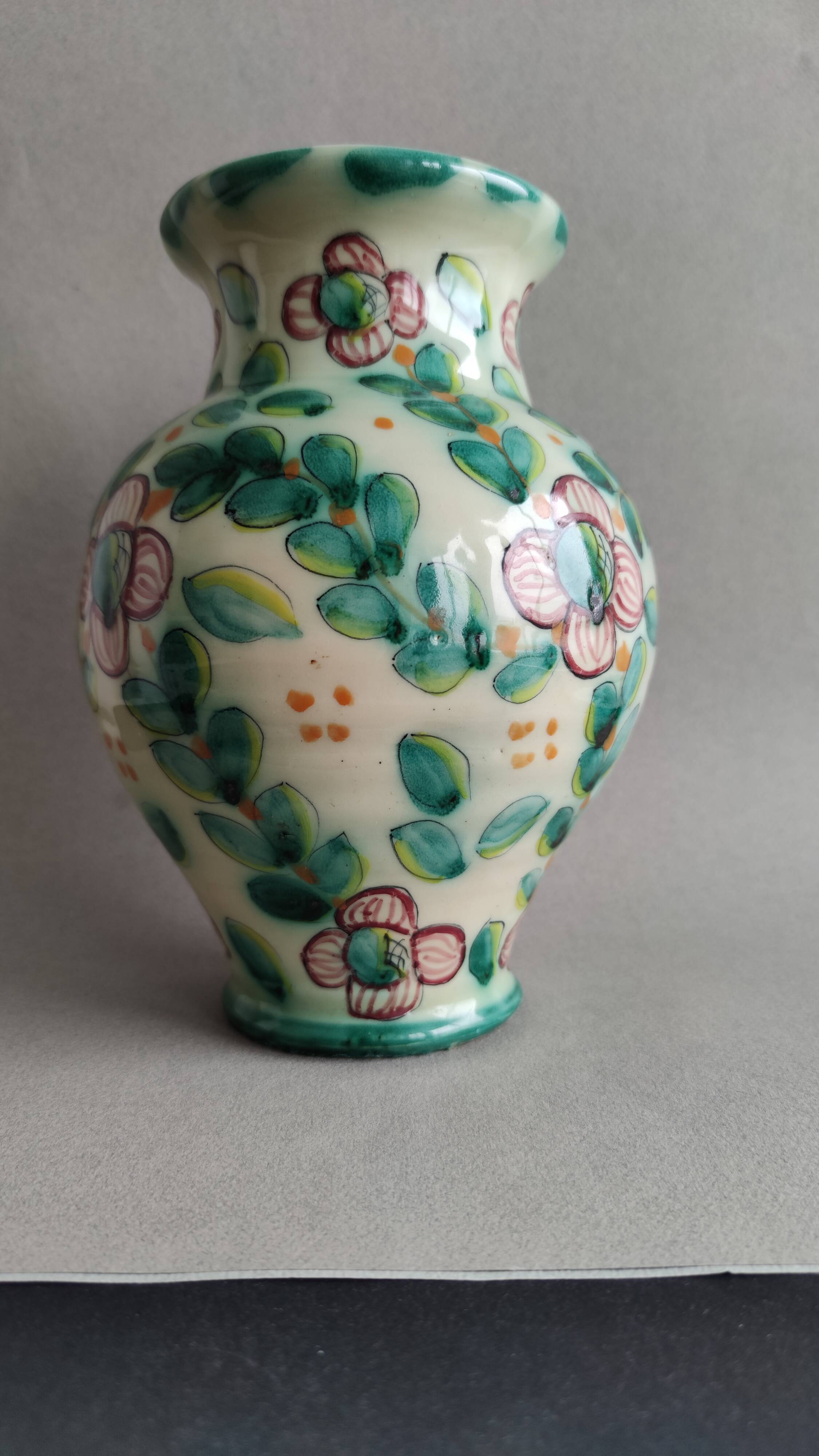 Vintage pastel green floral vase