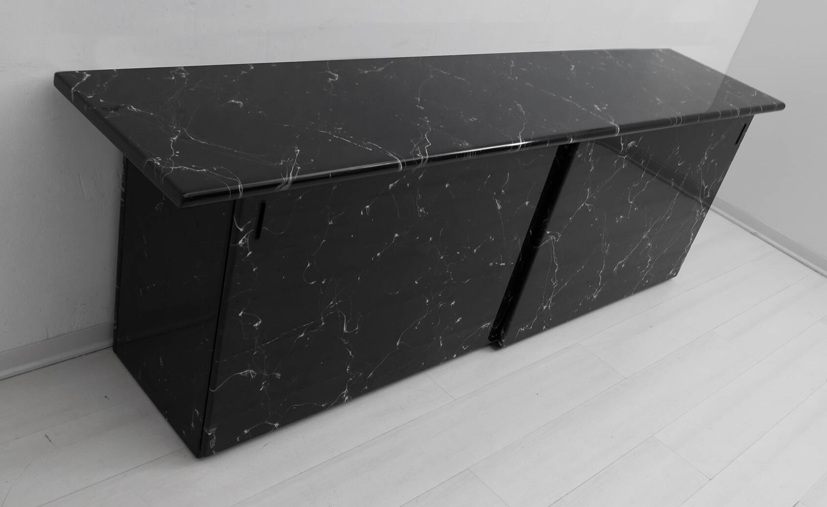 Marquina Black Marble lacquer Italian Post Modern Sideboard, 1980s