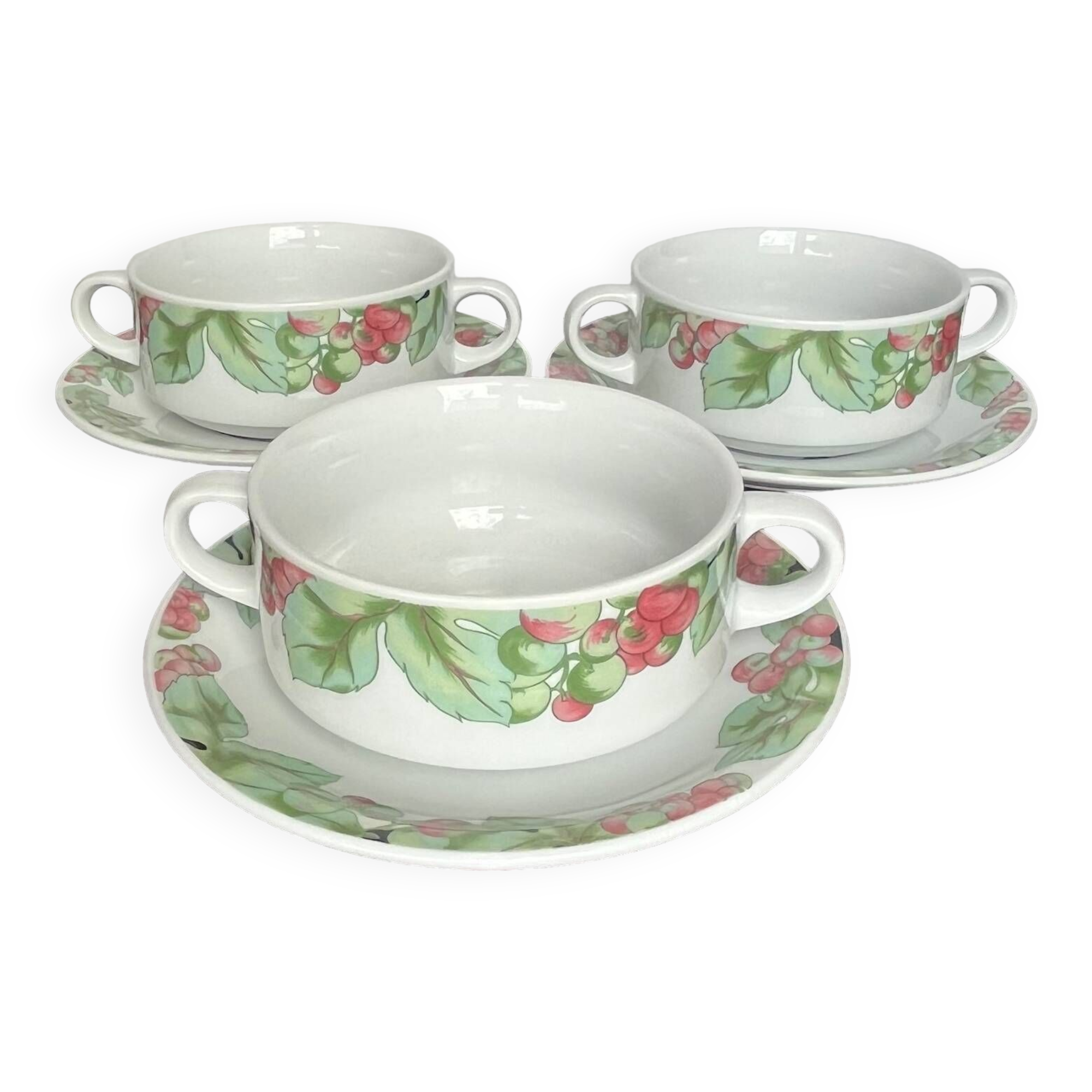 3 porcelain bowls + saucers