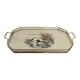 Vintage service tray with a golden gallery and mirror, decorated with ducks.
