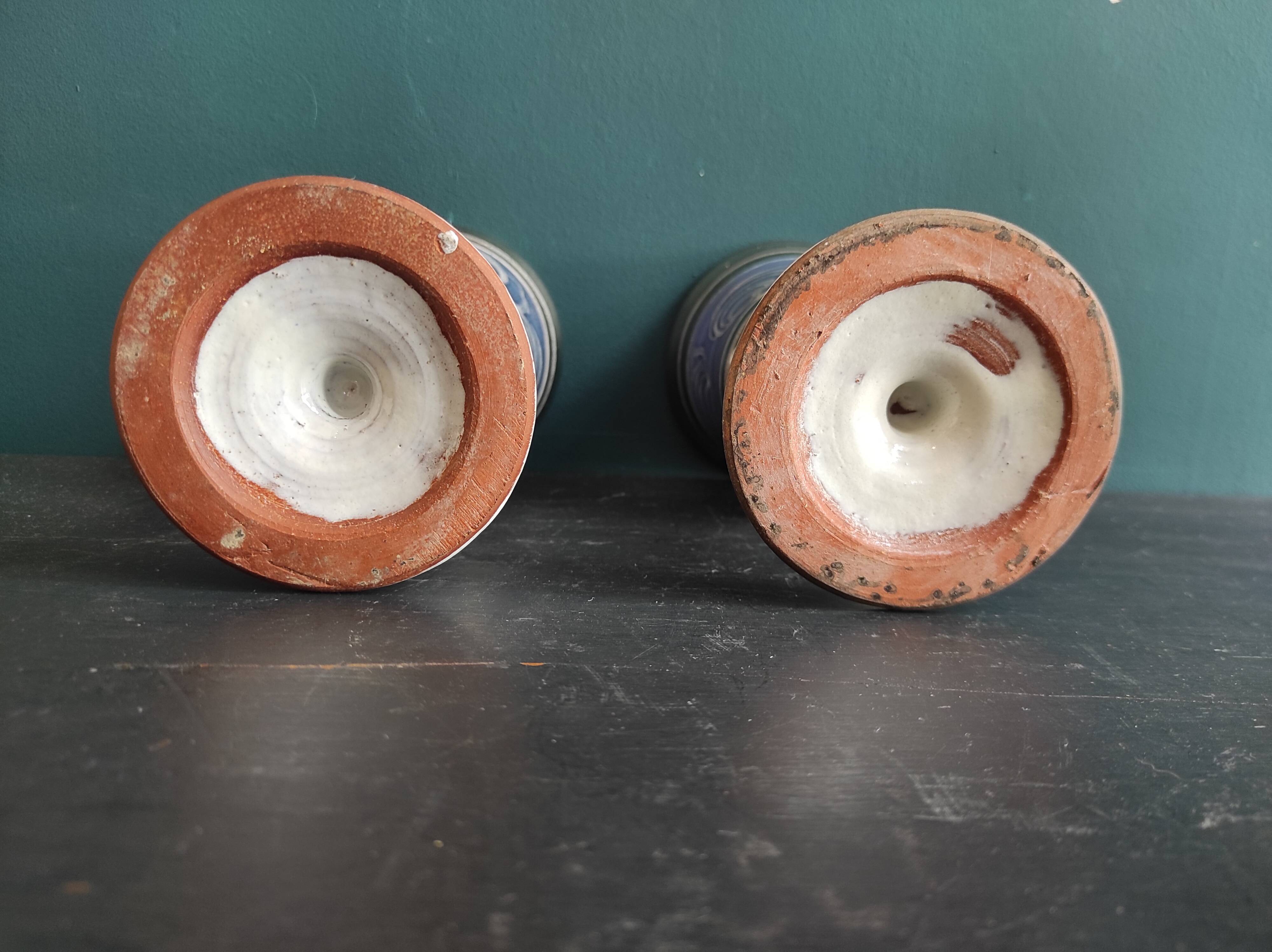 Set of 2 large ceramic glasses in blue and silver