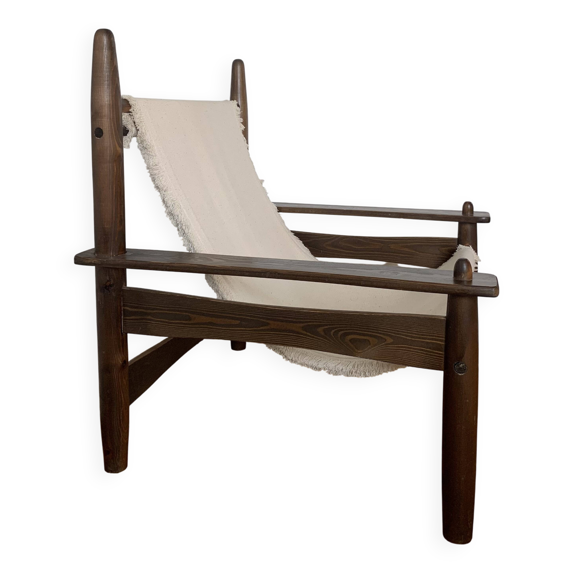 Honoré Safari armchair in wood and beige canvas
