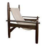 Honoré Safari armchair in wood and beige canvas