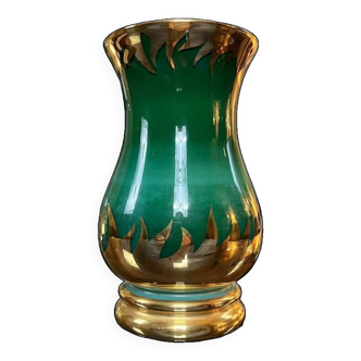 Vase Vintage en Verre Opacifié Vert Doré -