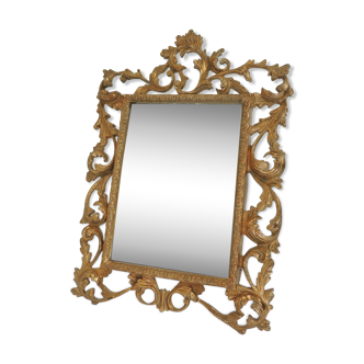 Miroir ancien en bronze avec motif de feuilles d'acanthes/miroir au mercure