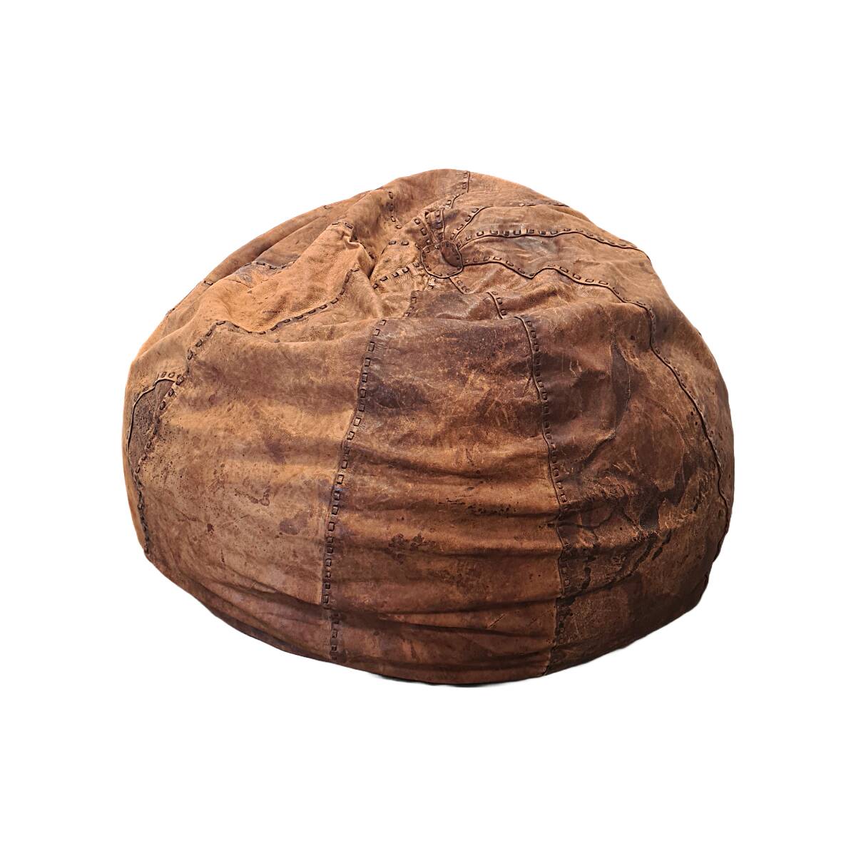 Grand pouf vintage italien en cuir, années 1970