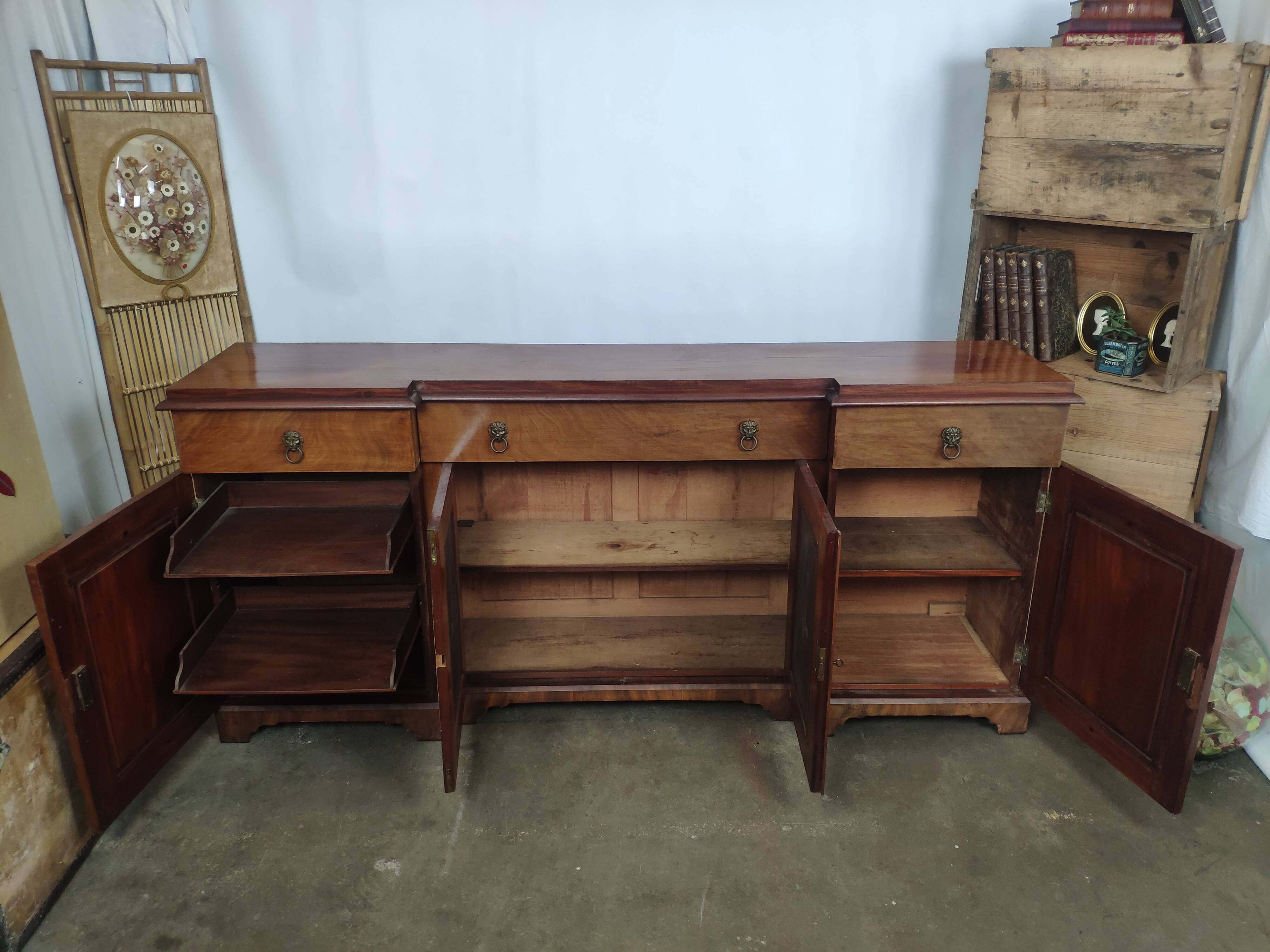 Walnut 4-door lion head sideboard