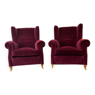 Lot de 2 fauteuils Chesterfield/Queen Anne