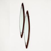Sculptural Double Wall Mirror in Wood and Brass, Italy 1960s