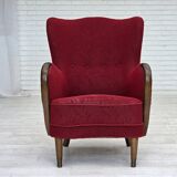 Fauteuil danois des années 1960, état d'origine, tissu en laine, pieds en bois de hêtre.