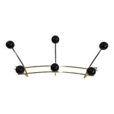 Vintage wall-mounted coat rack in gold-plated brass and black balls – atomic style