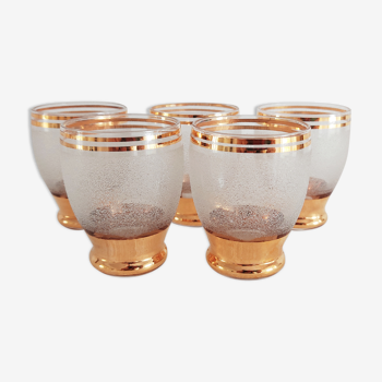 Set of 5 frosted glasses with golden foot