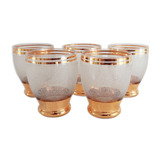 Set of 5 frosted glasses with golden foot