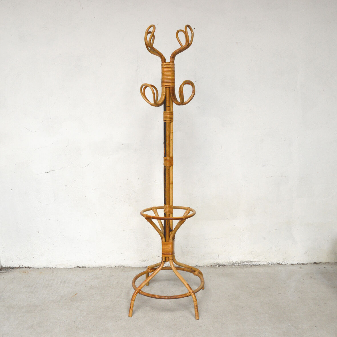 Bamboo and rattan coat holder, 1960