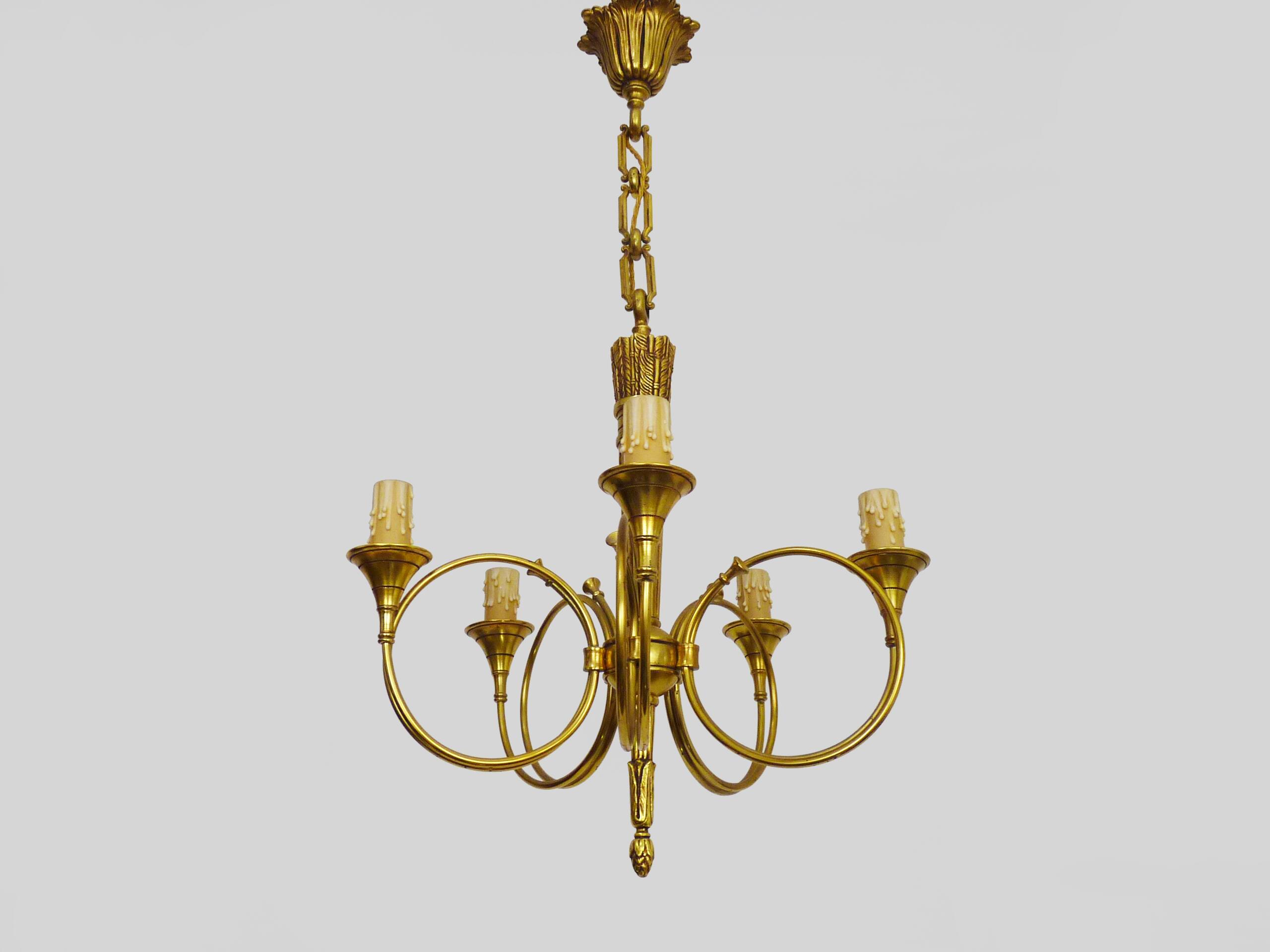 Chandelier Aux Trompes de Chasses in bronze 5 lights Louis XVI-Directoire style