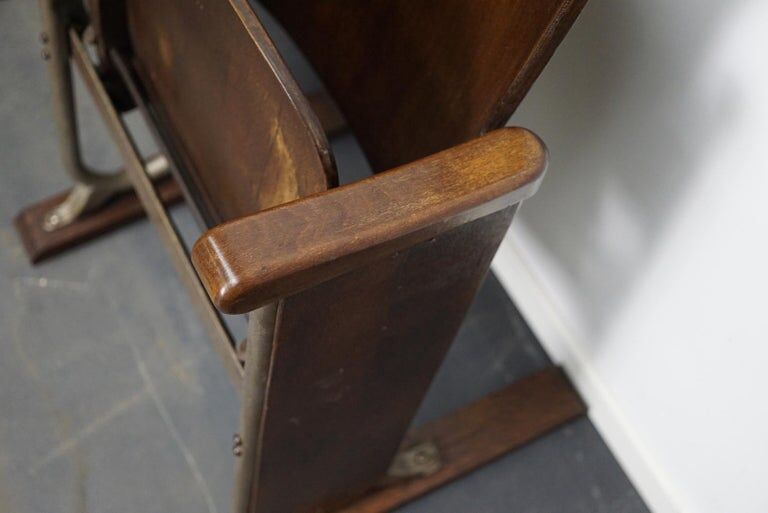Vintage 4-seater cinema bench in metal and wood, Netherlands, 1930s
