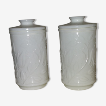 Pair of white opaline pots