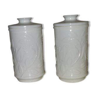 Pair of white opaline pots