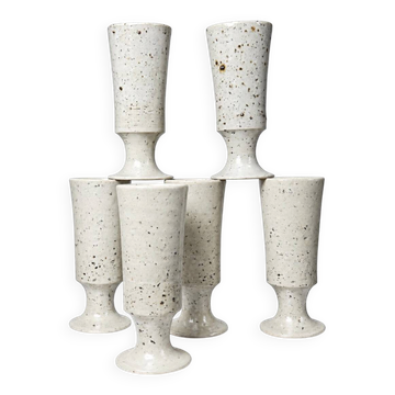 Set of 6 vintage mazagrans in pyrite stoneware, 1960s-1980s.