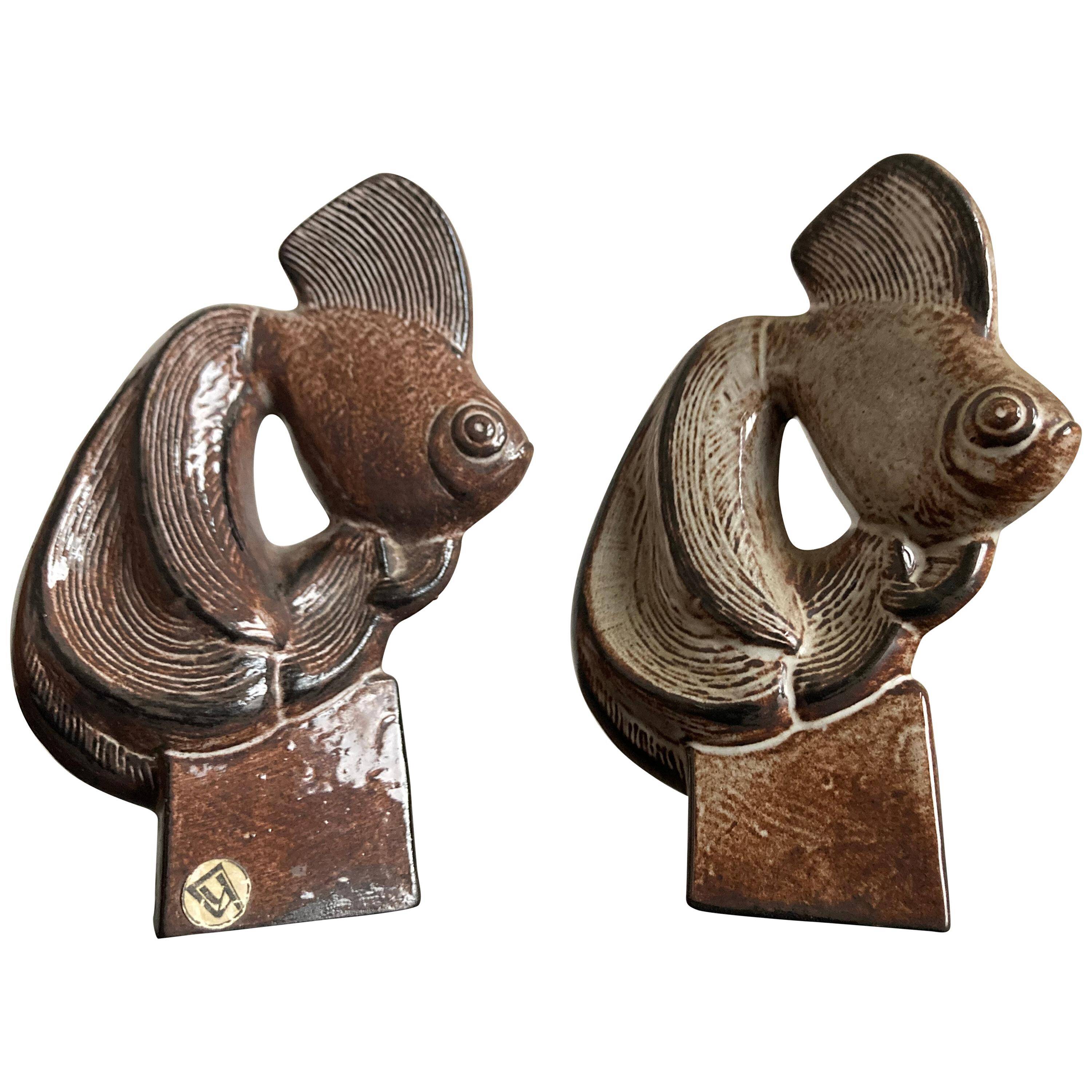 Set of two ceramic fish sculptures, 1960s