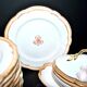 Paris porcelain set of 12 plates, dish and sauce boat, antique tableware with monogram BA.