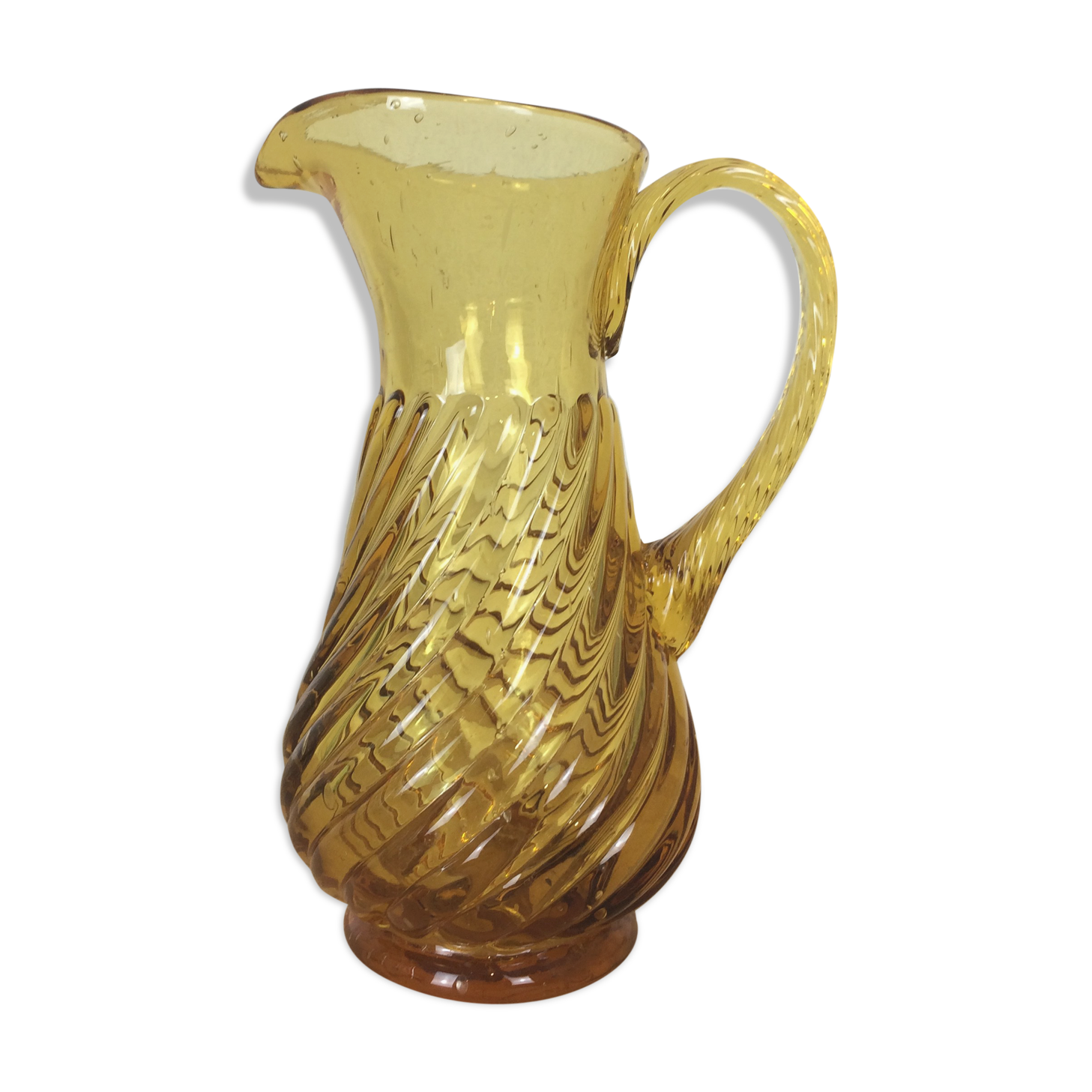 Twisted amber glass pitcher