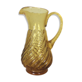 Twisted amber glass pitcher