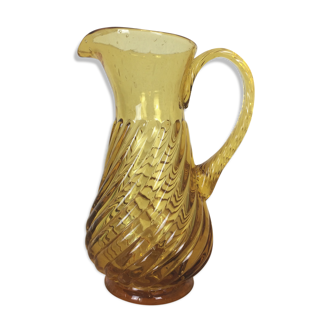 Twisted amber glass pitcher