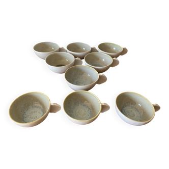 Set of 9 JARS White Ceramic Cups with Blue Grey Interior