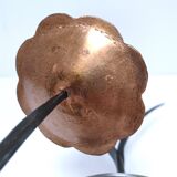 Pair of flower-shaped candlesticks in black metal and copper