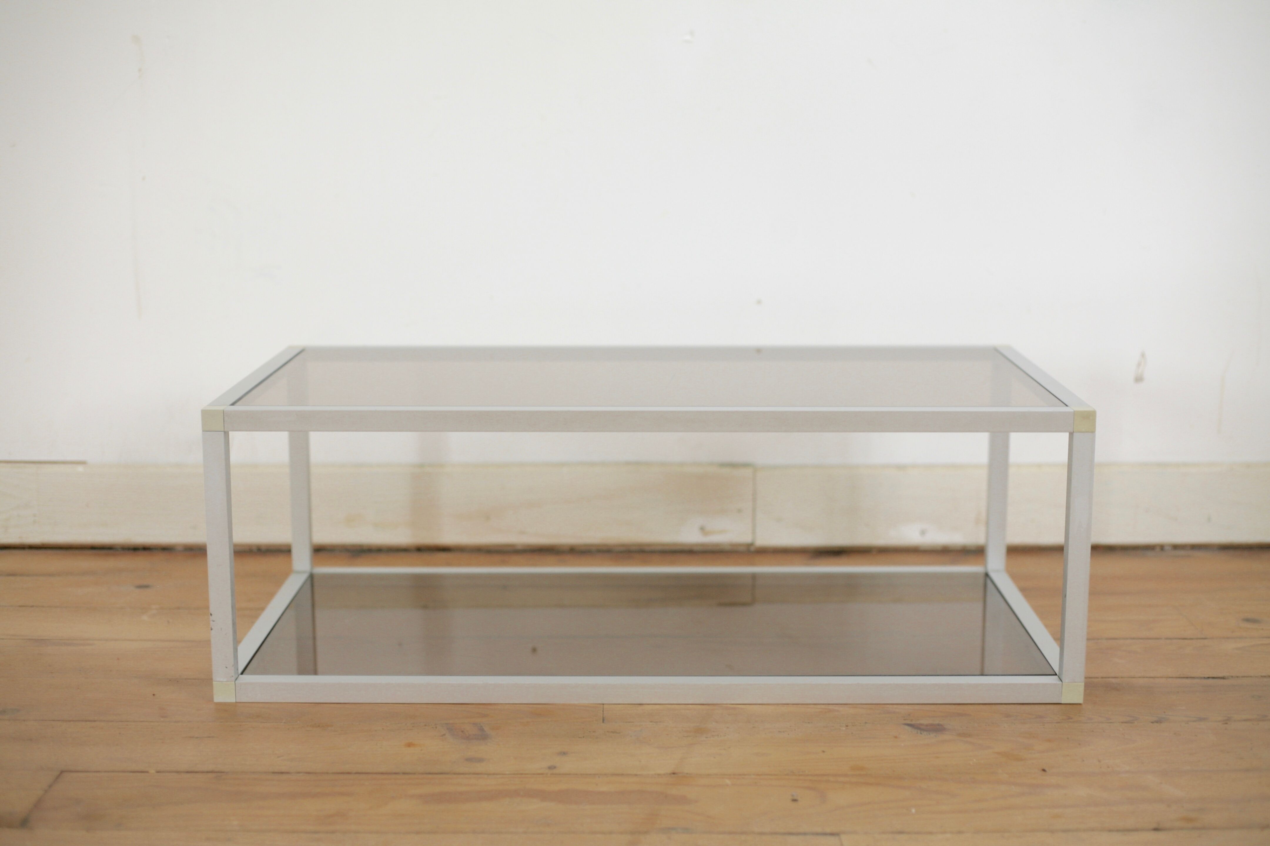 Aluminium coffee table and smoked glasses, France, circa 1980