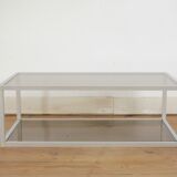 Aluminium coffee table and smoked glasses, France, circa 1980