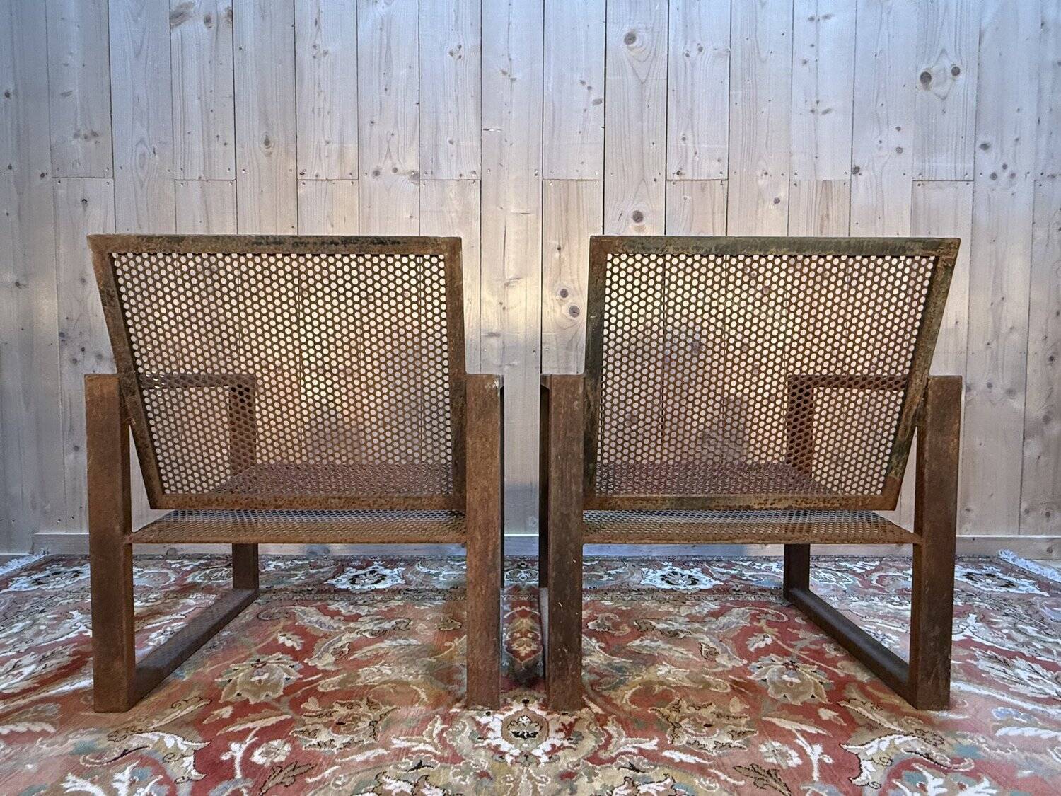 Pair of garden armchairs in steel
